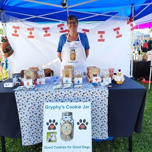 Rose Pike in her Gryphy's booth at Canada Day Brantford 2024